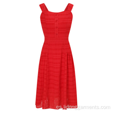 Vestido de verano de mezcla de algodón de ropa roja Sling